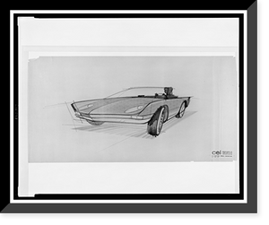 Historic Framed Print, [Design drawing for Avanti automobile, front view from driver's side] - 6,  17-7/8" x 21-7/8"