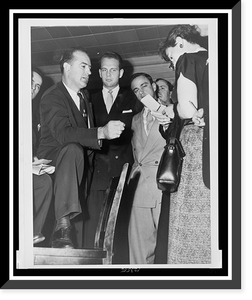 Historic Framed Print, [David Schine, sandwiched between colleague Roy M. Cohn (right) and their boss Senator Joseph R. McCarthy (left), discussing the State Department's Voice of America program with newsreporters in New York],  17-7/8" x 21-7/8"