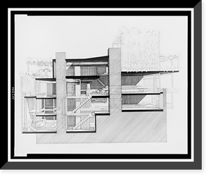 Paul Rudolph's penthouse apartment, 23 Beekman Place, New York City. Cross section. Photograph - 2, Antique Print
