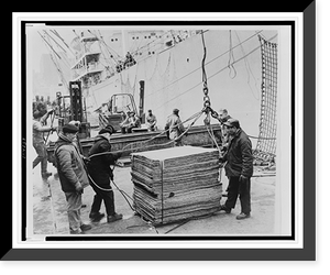 Longshoremen loading cargo onto a ship at Port Authority Piers, Furman St., Brooklyn, New York.World Journal Tribune photo by Matthew Black, Antique Print