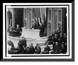 Historic Framed Print, [A session in the House of Representatives, with Warren Harding speaking, and Calvin Coolidge and Frederick Gillett seated behind desk],  17-7/8" x 21-7/8"