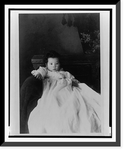 African American infant, seated in chair, wearing christening gown, facing front, Historic Reproduction