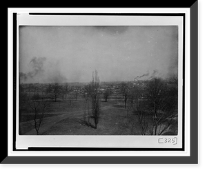 Historic Framed Print, [Bird's-eye view of landscaped grounds with community in background in Georgia],  17-7/8" x 21-7/8"