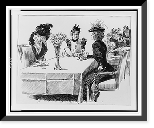 Three hatted young women at restaurant, one removing hat Classic, Antique Poster