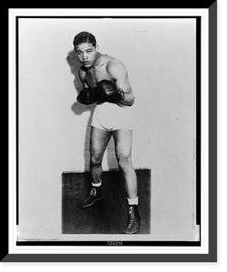 Historic Framed Print, [Joe Louis, full-length portrait, standing, wearing boxing trunks and gloves, facing front],  17-7/8" x 21-7/8"