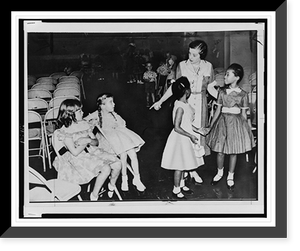 Miss Mary Brent, principal of Glenn School, greets pupils, both white and Negro, in a previously all-white school, Vintage Wall Art