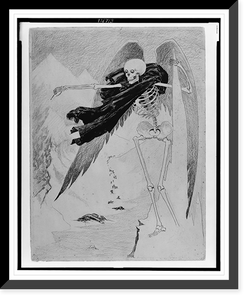 Angel of death overlooks trail of dying leading through snow-covered mountains, Antique Poster