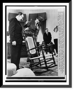 Vintage Americana Print - President John F. Kennedy examines mahogany (1)