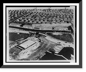 Aerial view of a housing development in Levittown, New York, large area under construction in foreground, Vintage Wall Art