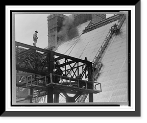 Knoxville (vicinity), Tenn., 1935-40(?), Norris dam, showing construction workers and equipment in the foreground and near the top of the dam, Antique Print