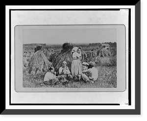 Three female and one male peasant eating a meal in a wheat field, Vintage Wall Art