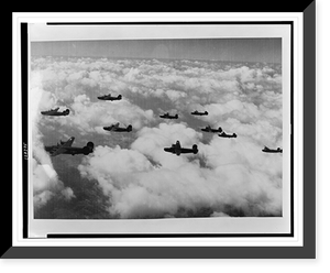 Aerial view of ten U.S. Air Force airplanes in flight above clouds over Italy, Antique Poster