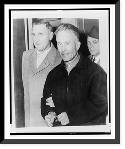 Ed Gein (center), handcuffed, half-length portrait, facing front, leaving the state crime lab in Madison, Wisconsin Classic, Historic Print