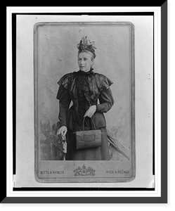 Historic Framed Print, [Amalia Freud, three-quarter length portrait, standing, facing slightly left, holding purse in left hand],  17-7/8" x 21-7/8"