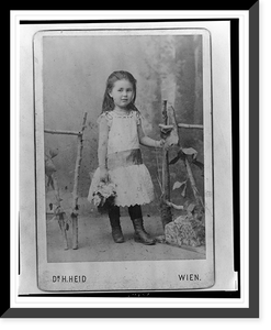 Mathilde Freud, full-length portrait, standing, facing front with left hand on studio prop.Dr. H. Heid, Wien. Classic, Historic Print