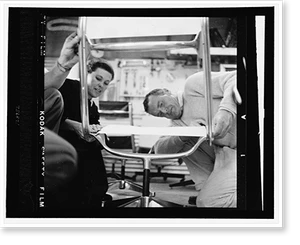 Vintage Photo Print - Charles and Ray Eames examining prototype chair