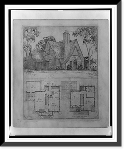 Historic Framed Print, [Architectural drawings for houses. Front perspective, 1st & 2nd floor plans],  17-7/8" x 21-7/8"