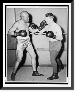 Jack Johnson (l) in the boxing ring with Steve Dudos, Historic Print