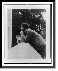 Man, half-length portrait, standing, facing left, leaning elbows on wall Classic, Antique Wall Art