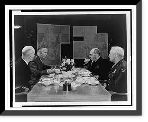 Admiral William Leahy (right, rear) seated with three other officers at a table with floral centerpiece, maps on wall in background, Antique Wall Art