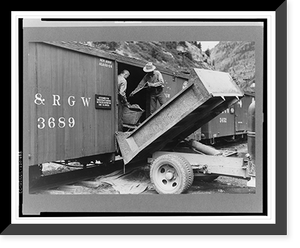 Loading ore concentrate into freight car of narrow gauge railroad, Ouray, Colorado, Antique Wall Art