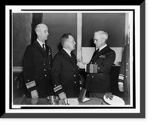 Admiral William H. Stanley pinning the Distinguished Flying Cross on Lieut. Commander Knefler McGinnis as Admiral Ernest J. King looks on, Historic Reproduction