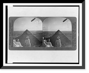 Historic Framed Print, The Graf Zeppelin's rendezvous with the eternal desert and the more than 4,000 year old pyraminds of Gizeh, Egypt,  17-7/8" x 21-7/8"