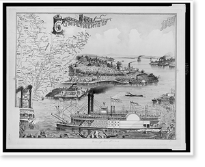 Antique Scenic Print - Boston - Mississippi river steamboat.executed