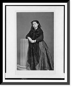 Woman wearing shawl, full-length portrait, standing facing front, with arm propped on half column Classic, Antique Print