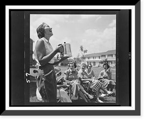 Woman holding coffee pot standing next to group of women neighbors seated in lawn chairs, Park Forest, Illinois.Sandberg, Antique Wall Art
