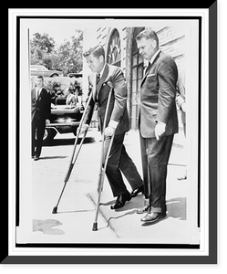 Historic Framed Print, Kennedy on crutches,  17-7/8" x 21-7/8"