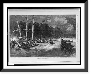 Historic Framed Print, The war on the Mississippi River - night expedition to island no. 10..from a sketch by our special artist, Mr. H. Lovie.,  17-7/8" x 21-7/8"