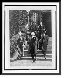 Historic Framed Print, President Harding and his secty. George Christian leaving St. Patricks Church after attending the funeral of Senor Don J. Antonio Lopez Gutierrez, Minister of Honduras, today,  17-7/8" x 21-7/8"