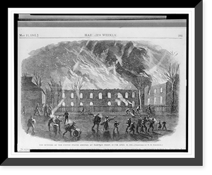 Historic Framed Print, The burning of the United States arsenal at Harper's Ferry, 10 P.M. April 18, 1861.sketched by D.H. Strother.,  17-7/8" x 21-7/8"
