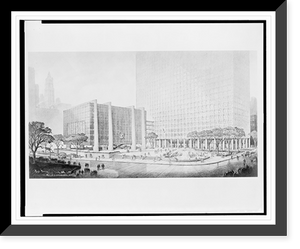 Historic Framed Print, [Government buildings (United States Customs Court and Federal Office Building"),  Federal Plaza,  Lafayette Street and Duane Street,  New York,  New York. Perspective showing fountain and plaza]" - 2,  17-7/8" x 21-7/8"