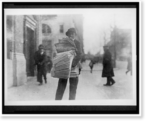 Antique City View - Newsboy on a city street - Framed Wall Art Gift Idea