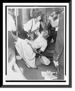 Historic Framed Print, [African American woman being carried to police patrol wagon during demonstration in Brooklyn, New York].World Telegram & Sun photo by Dick DeMarsico.,  17-7/8" x 21-7/8"