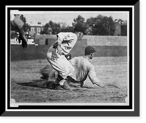 Historic Framed Print, [Washington fielder applies tag to ball player sliding into base],  17-7/8" x 21-7/8"