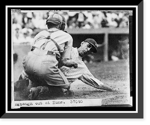 Historic Framed Print, [Roger Peckinpaugh, of the Washington Nationals, tagged out at home plate during baseball game between Washington and the Philadelphia Athletics],  17-7/8" x 21-7/8"
