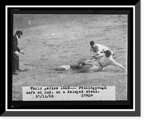 Historic Framed Print, [Roger Peckinpaugh, of the Washington Nationals, sliding safely into 2nd base on a delayed steal during the 1925 World Series between Washington and the Pittsburgh Pirates],  17-7/8" x 21-7/8"