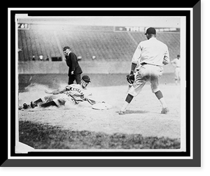 Historic Framed Print, [Cleveland base runner, Chick Fewster, slides safely into 3rd base during baseball game between Cleveland and Washington],  17-7/8" x 21-7/8"