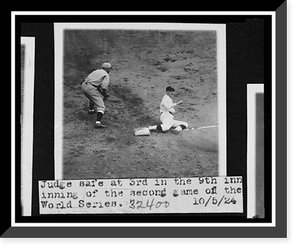 Historic Framed Print, [Joe Judge, of the Washington Nationals, sliding safely into 3rd base in the 9th inning of the second game of the 1924 World Series between Washington and the New York Giants],  17-7/8" x 21-7/8"