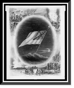 Vintage Military Print - Confederate flag surrounded by battle
