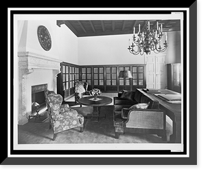 Historic Framed Print, [Furnishings grouped around the library fireplace, Reichs Chancellery, Berlin, Germany],  17-7/8" x 21-7/8"