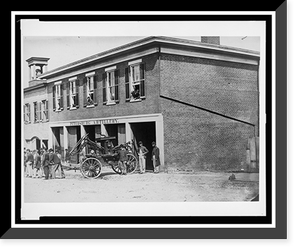 Vintage Military Print - Fire Engines - Union soldiers pull a fire