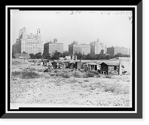 Historic Framed Print, [Squatter's shacks in Central Park],  17-7/8" x 21-7/8"