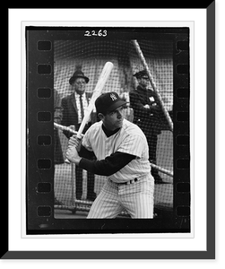 Historic Framed Print, [New York Yankees baseball player in the 20th World Series game posed, half-length portrait, facing right, ready to swing at ball].Newman.,  17-7/8" x 21-7/8"