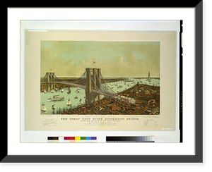 Historic Framed Print, Grand birds eye view of the Great East River suspension bridge Connecting the cities of New York & Brooklyn : Showing also the splendid panorama of the bay and the port of New York.,  17-7/8" x 21-7/8"