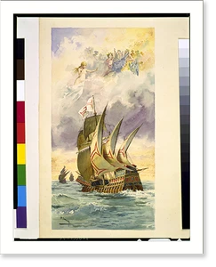 Vintage Nautical Print - Vasco da Gama's ship with gods above.E (2)