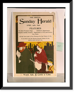Historic Framed Print, The Boston Sunday Herald. April 19th, 1896. Features all the news. for the Wheel of Life - 3,  17-7/8" x 21-7/8"